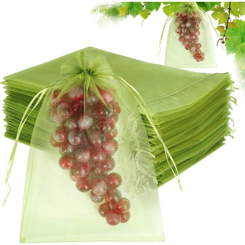 100pcs Fruit Protection Bag Green Mesh Bag Rope Net Fruit Protector Mango Tomato