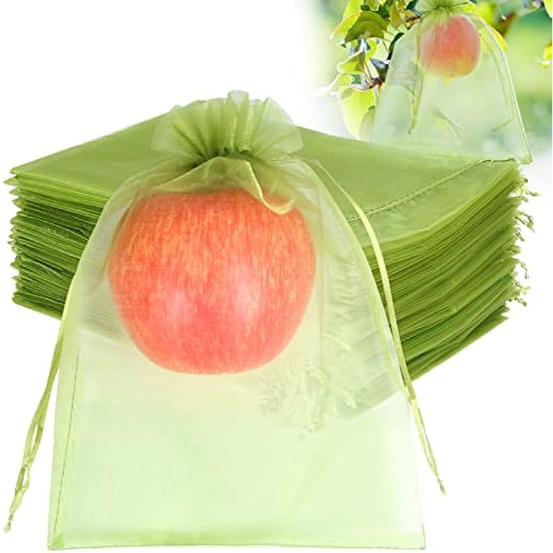100pcs Fruit Protection Bag Green Mesh Bag Rope Net Fruit Protector Mango Tomato
