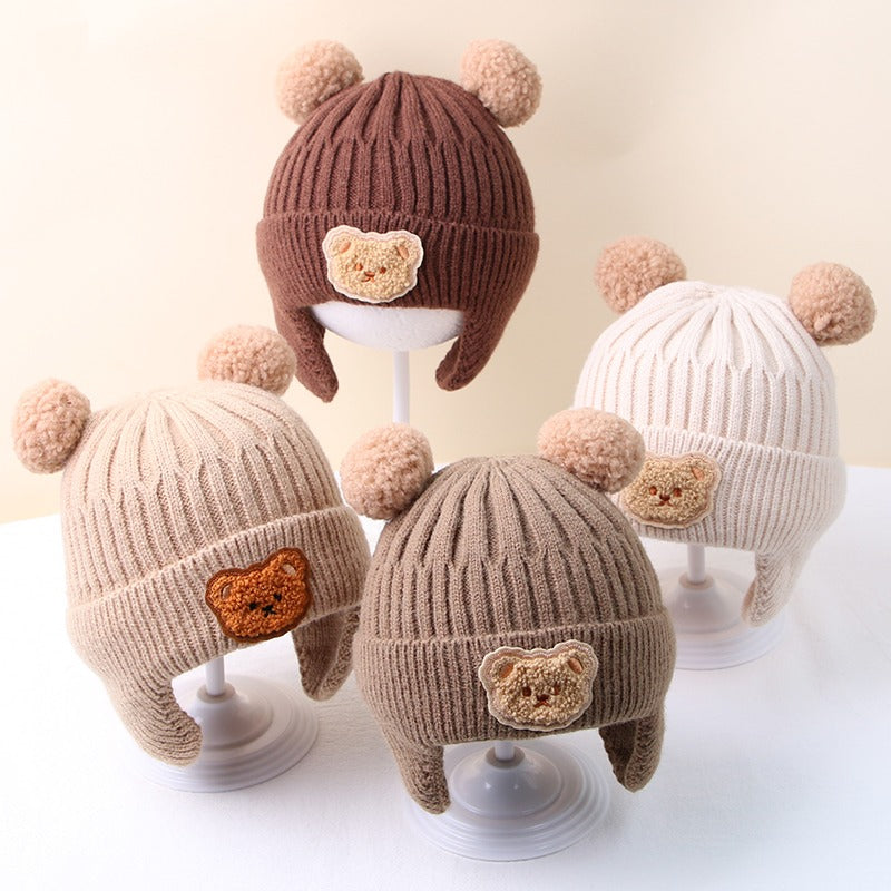 Winter Baby Beanie Cartoon Bear Ear Protection Knitted Hat