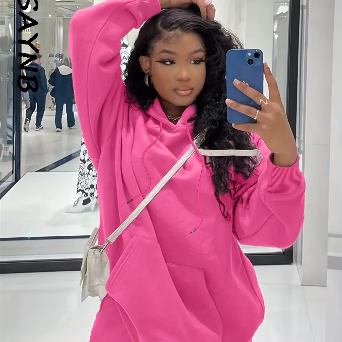  Solid Hooded Sweatshirt & Drawstring Shorts Set