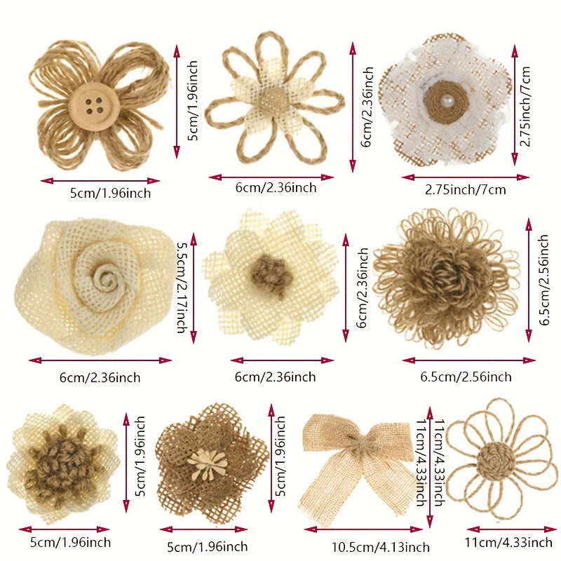 10pcs Jute Cloth Flowers Wedding Party Decor DIY Crafts