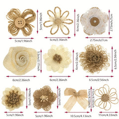 10pcs Jute Cloth Flowers Wedding Party Decor DIY Crafts