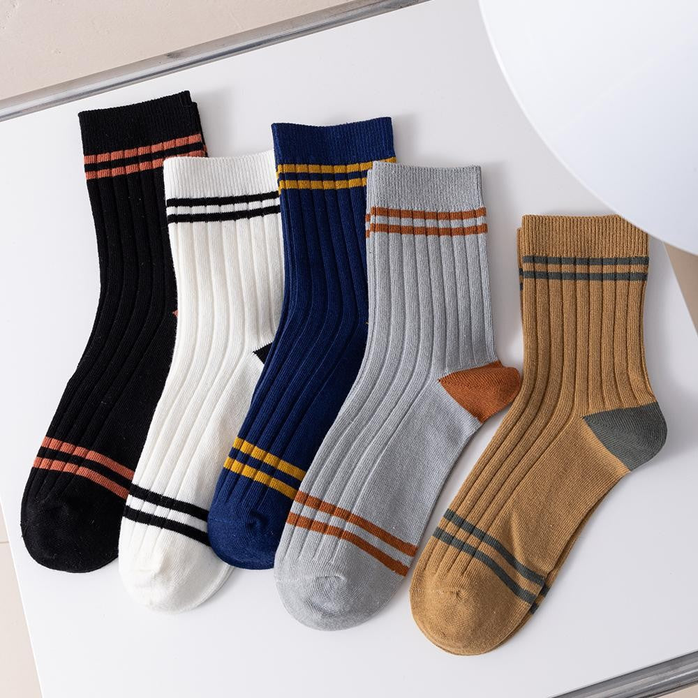 5 pairs Men's Vintage Crew Socks Anti odor Sweat absorbing Striped Socks