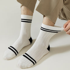 5 pairs Men's Vintage Crew Socks Anti odor Sweat absorbing Striped Socks