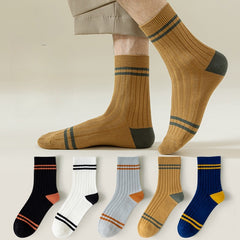 5 pairs Men's Vintage Crew Socks Anti odor Sweat absorbing Striped Socks