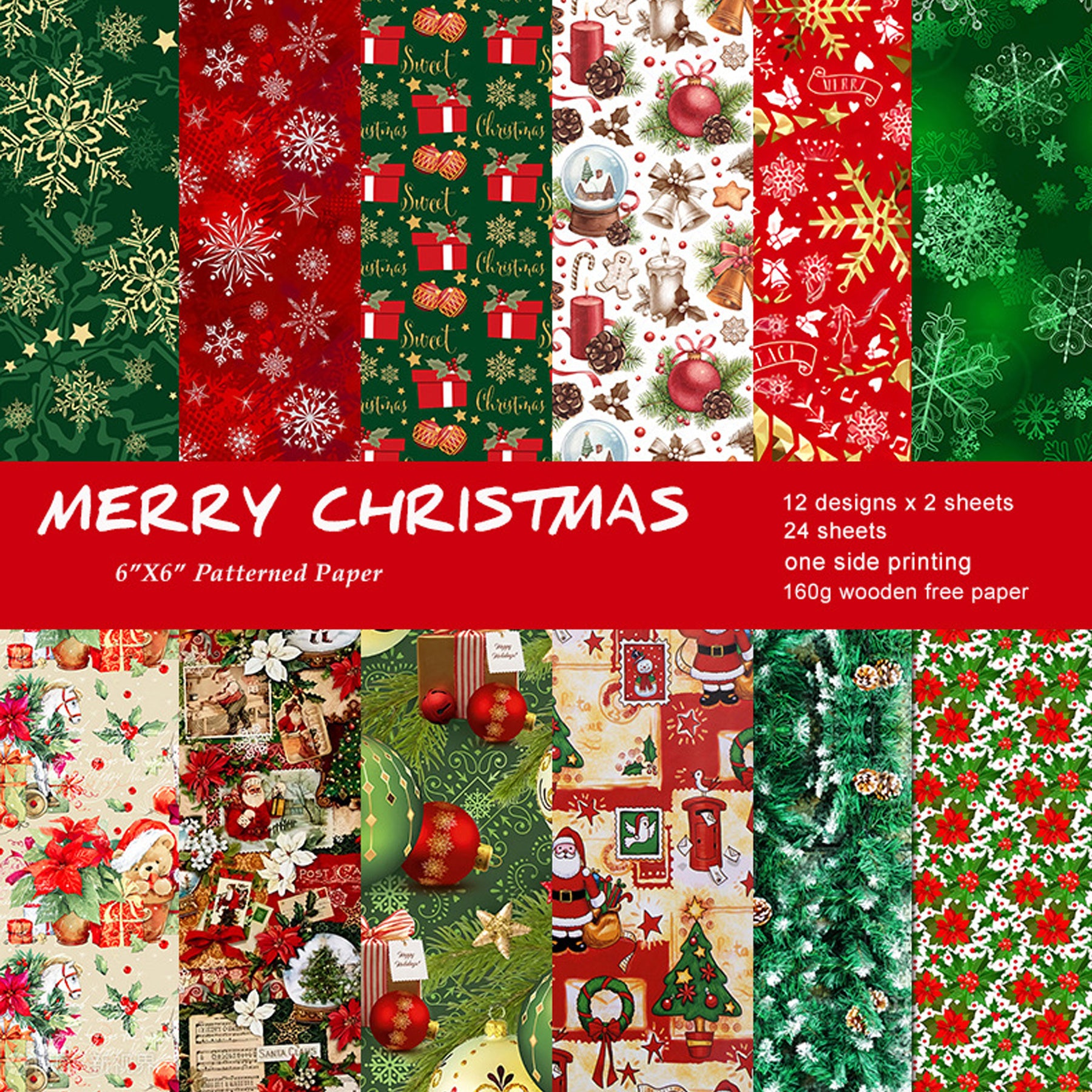 24pcs DIY Vintage Christmas Journal Material Paper Patterned Paper
