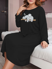  Sloth Print Long Sleeve Lounge Dress