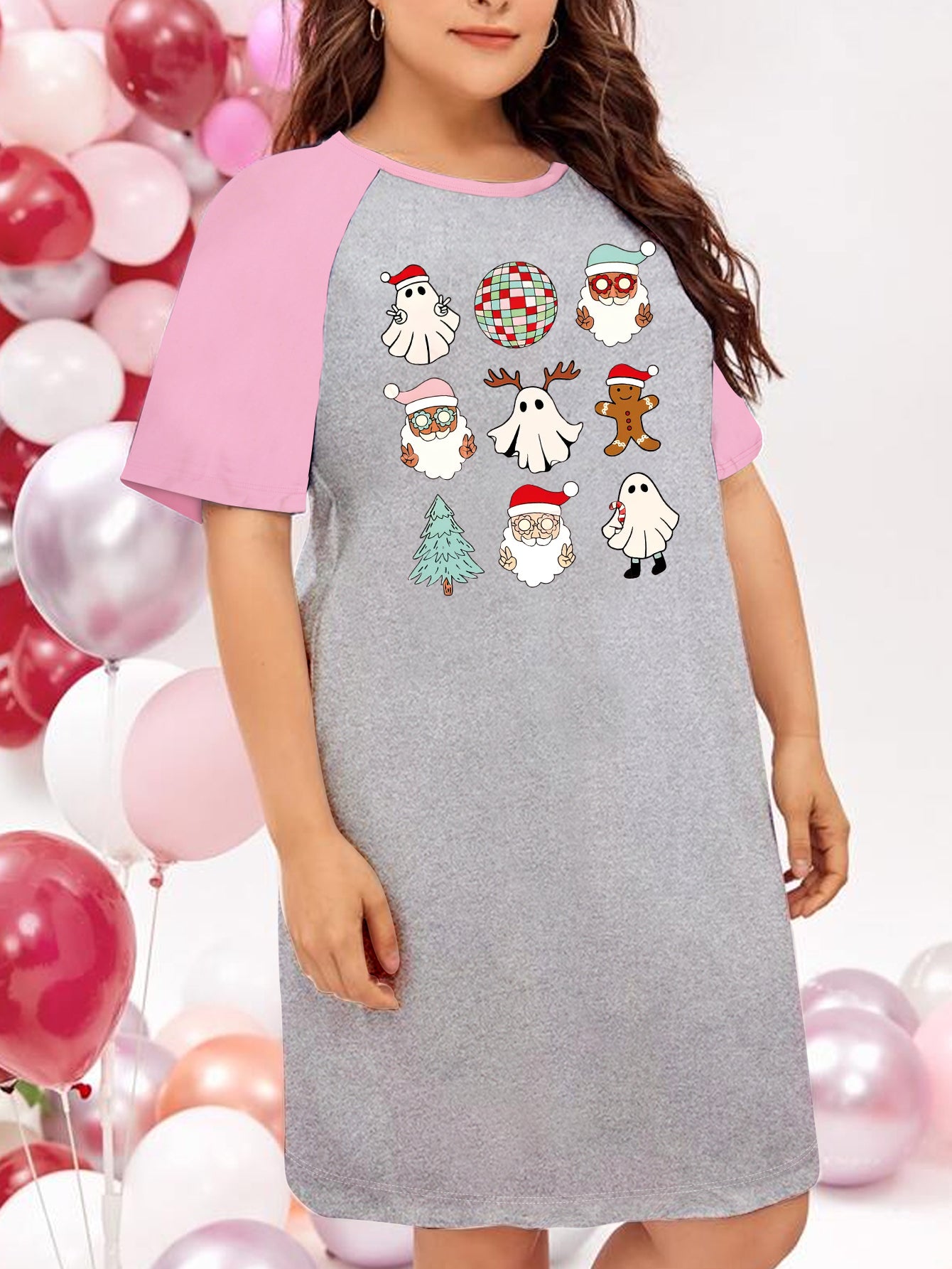  Christmas Nightdress Women's Santa Claus Print Tee Sleep Dress