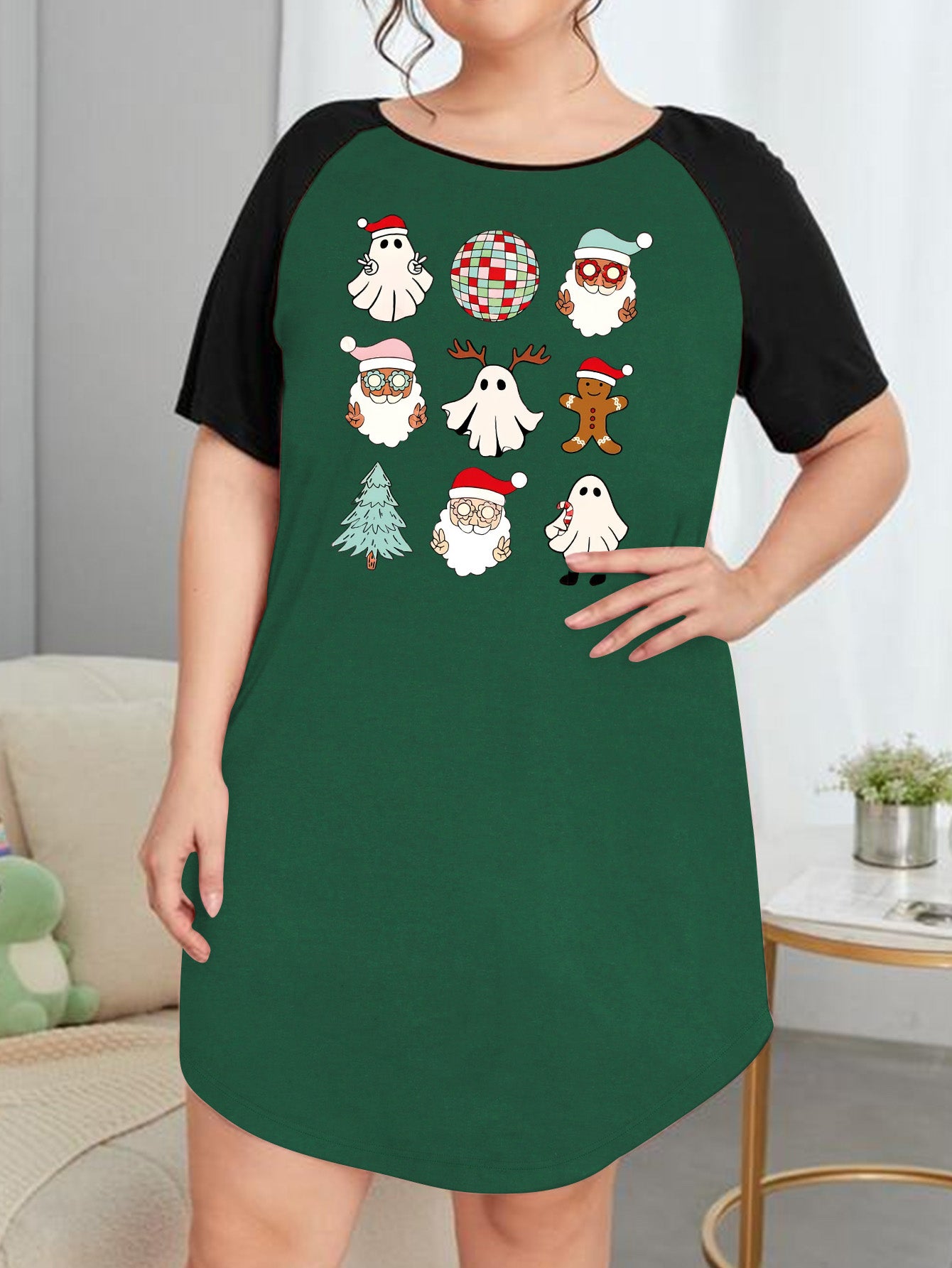  Christmas Nightdress Women's Santa Claus Print Tee Sleep Dress
