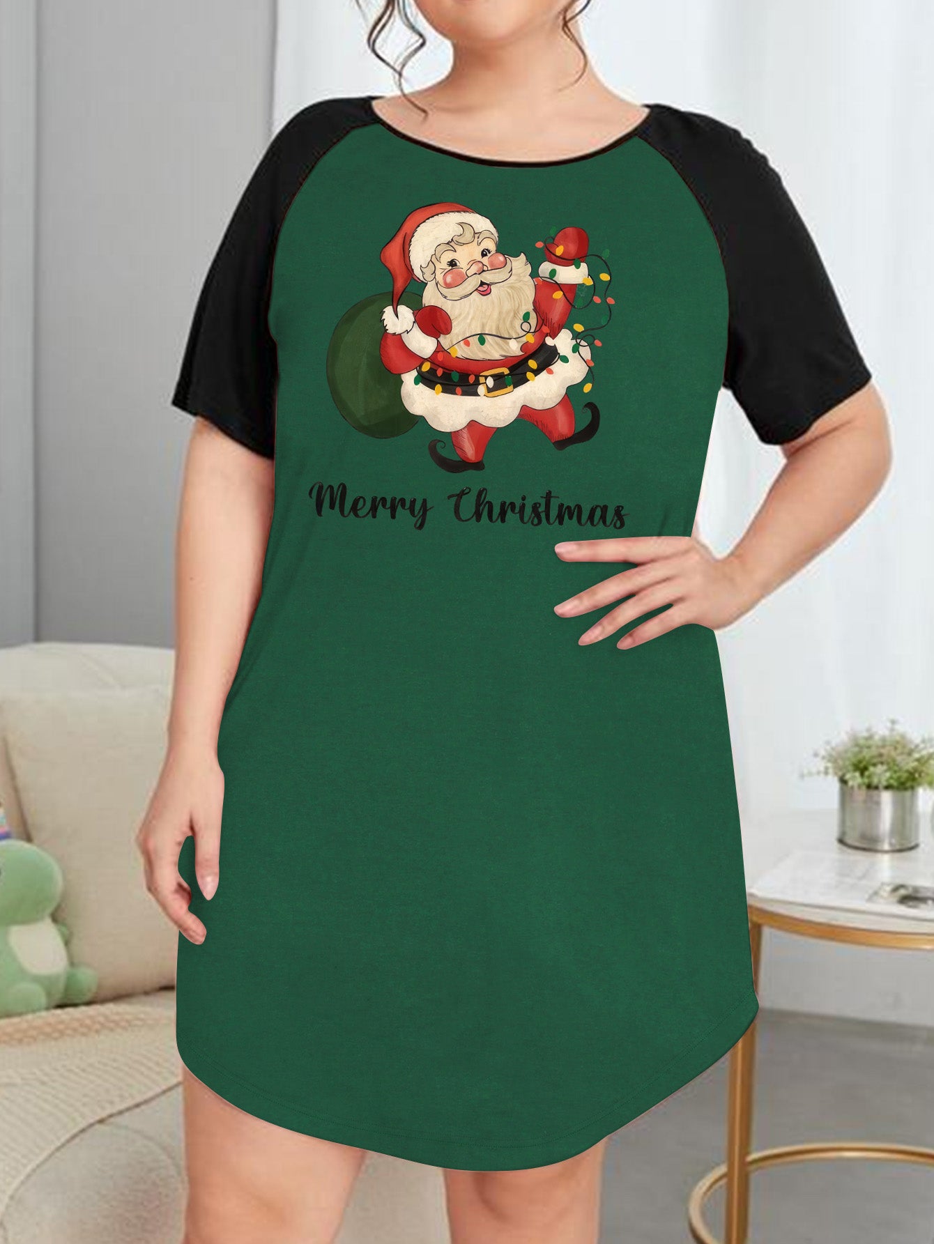  Christmas Nightdress Women's Santa Claus Print Tee Sleep Dress