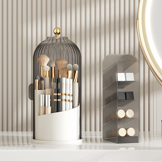 360 Rotating Clear Acrylic Makeup Brush Organizer with Dustproof Cover