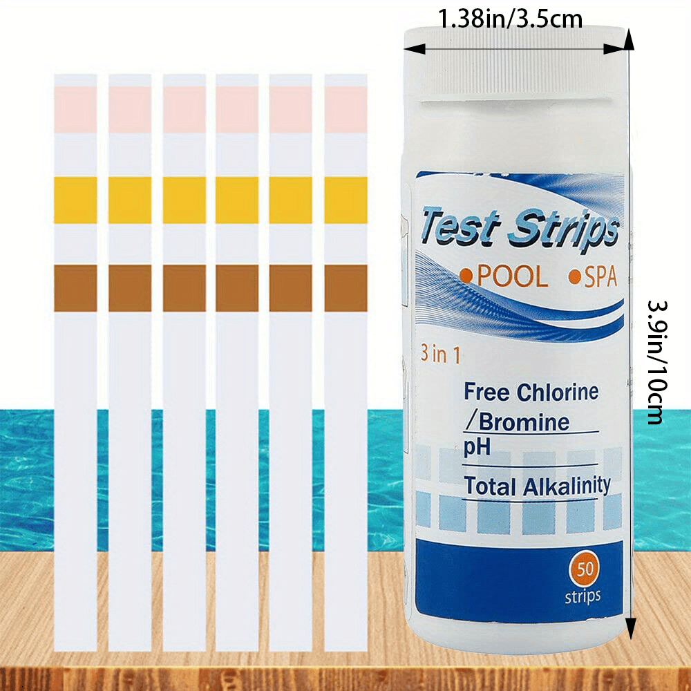 50 Packs 3 In 1 Pool Test Strips - PH Chlorine Bromine Alkaline Water Test Paper