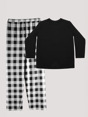  Elephant Print Top & Gingham Pants Pajama Set