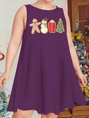  Christmas Snowman Print Nightdress Round Neck Stretch Sleep Dre
