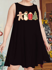  Christmas Snowman Print Nightdress Round Neck Stretch Sleep Dre