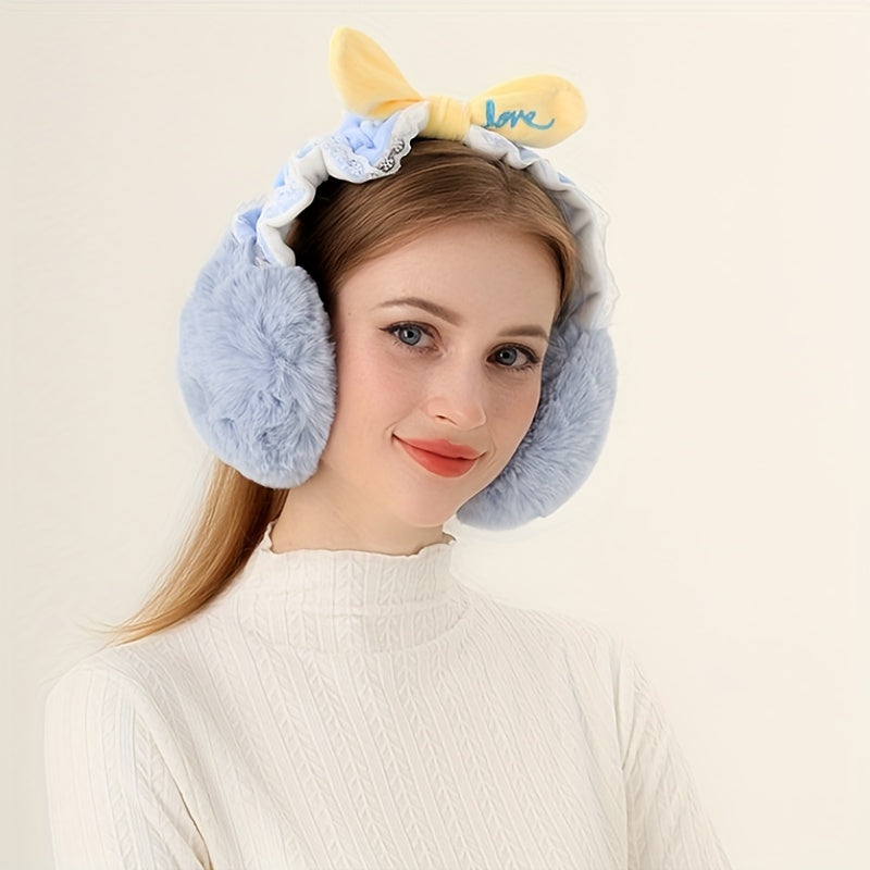 Women's Bowknot Lace Earmuffs Soft Pastel Yellow Bow