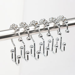 6pcs Stainless Steel Shower Curtain Hook Roller Ball Rings Bathroom Accessory
