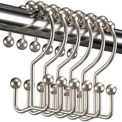 6pcs Stainless Steel Shower Curtain Hook Roller Ball Rings Bathroom Accessory