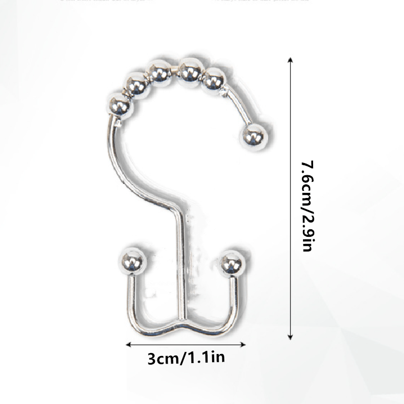 6pcs Stainless Steel Shower Curtain Hook Roller Ball Rings Bathroom Accessory