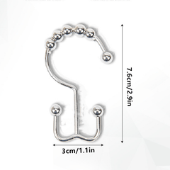 6pcs Stainless Steel Shower Curtain Hook Roller Ball Rings Bathroom Accessory