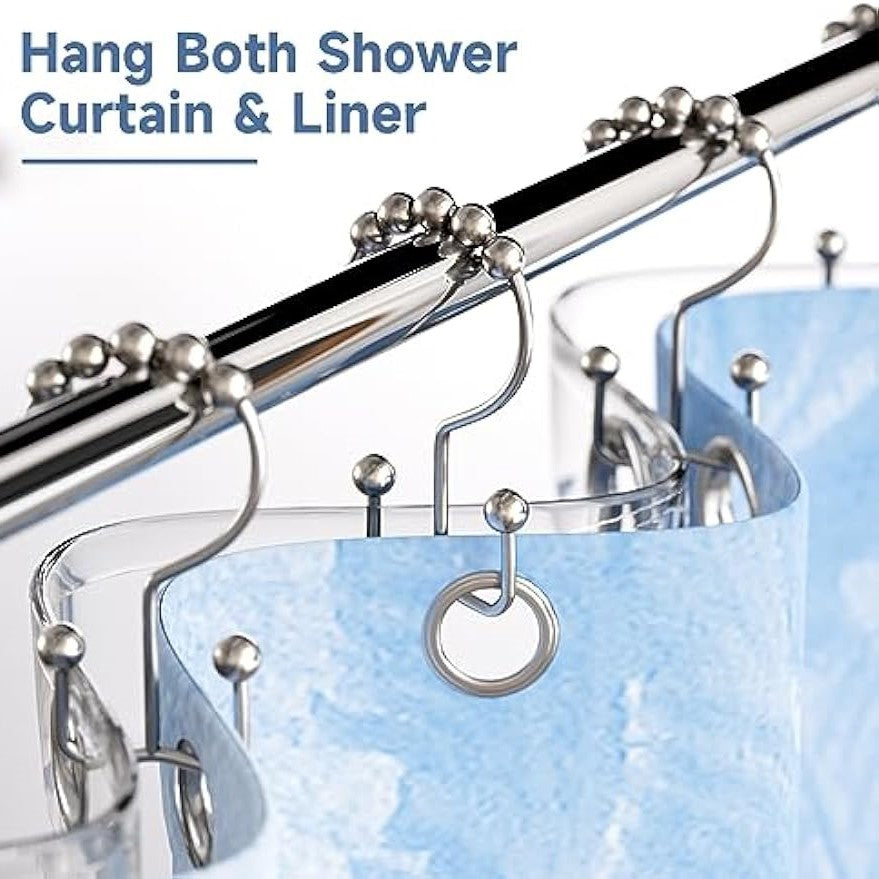 6pcs Stainless Steel Shower Curtain Hook Roller Ball Rings Bathroom Accessory