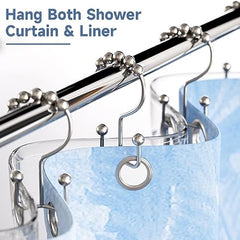 6pcs Stainless Steel Shower Curtain Hook Roller Ball Rings Bathroom Accessory