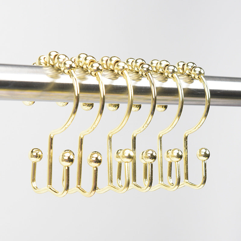 6pcs Stainless Steel Shower Curtain Hook Roller Ball Rings Bathroom Accessory