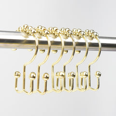 6pcs Stainless Steel Shower Curtain Hook Roller Ball Rings Bathroom Accessory