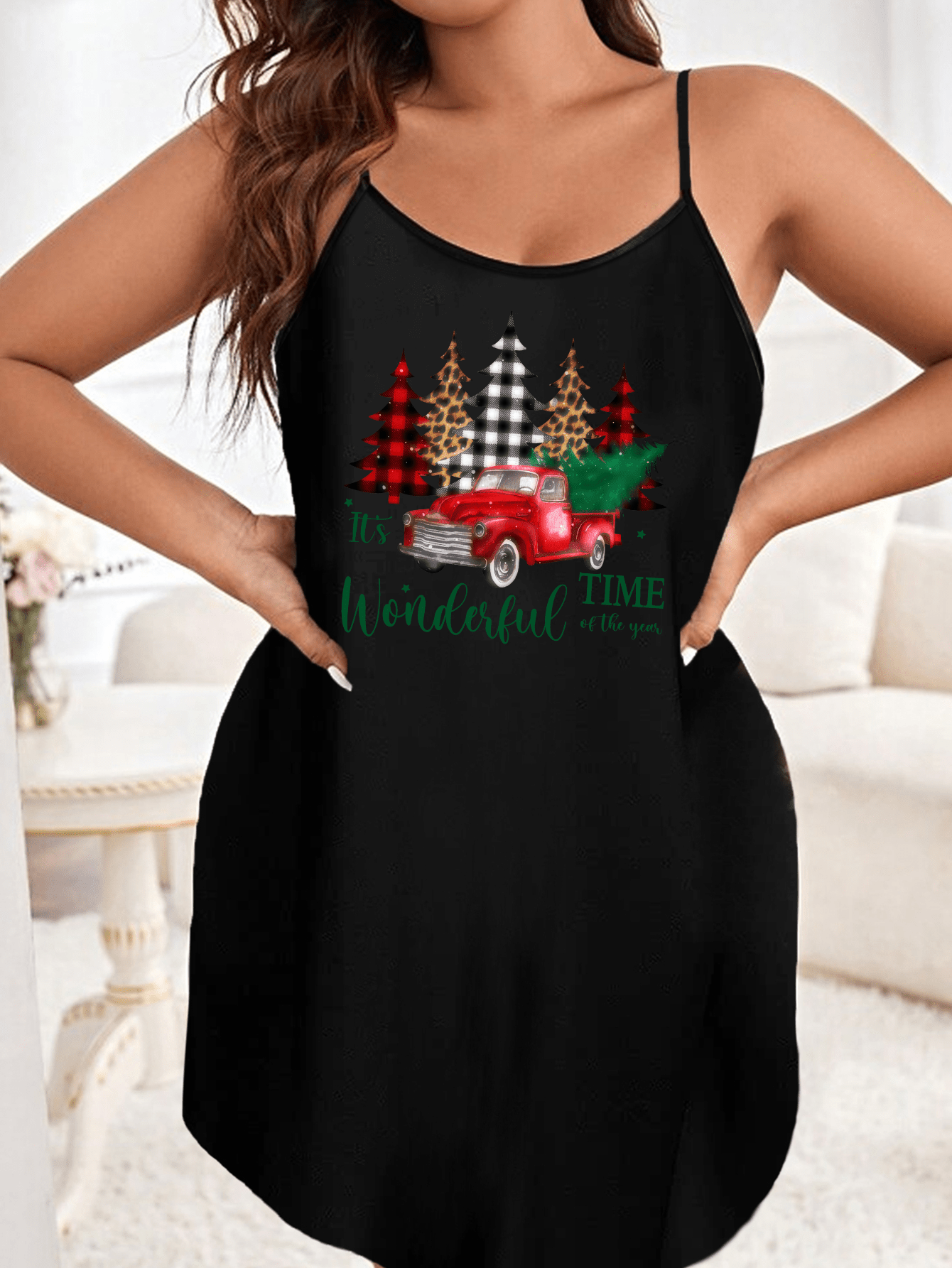  Plaid Christmas Nightdress Women's Sexy Cami Sleep Dress