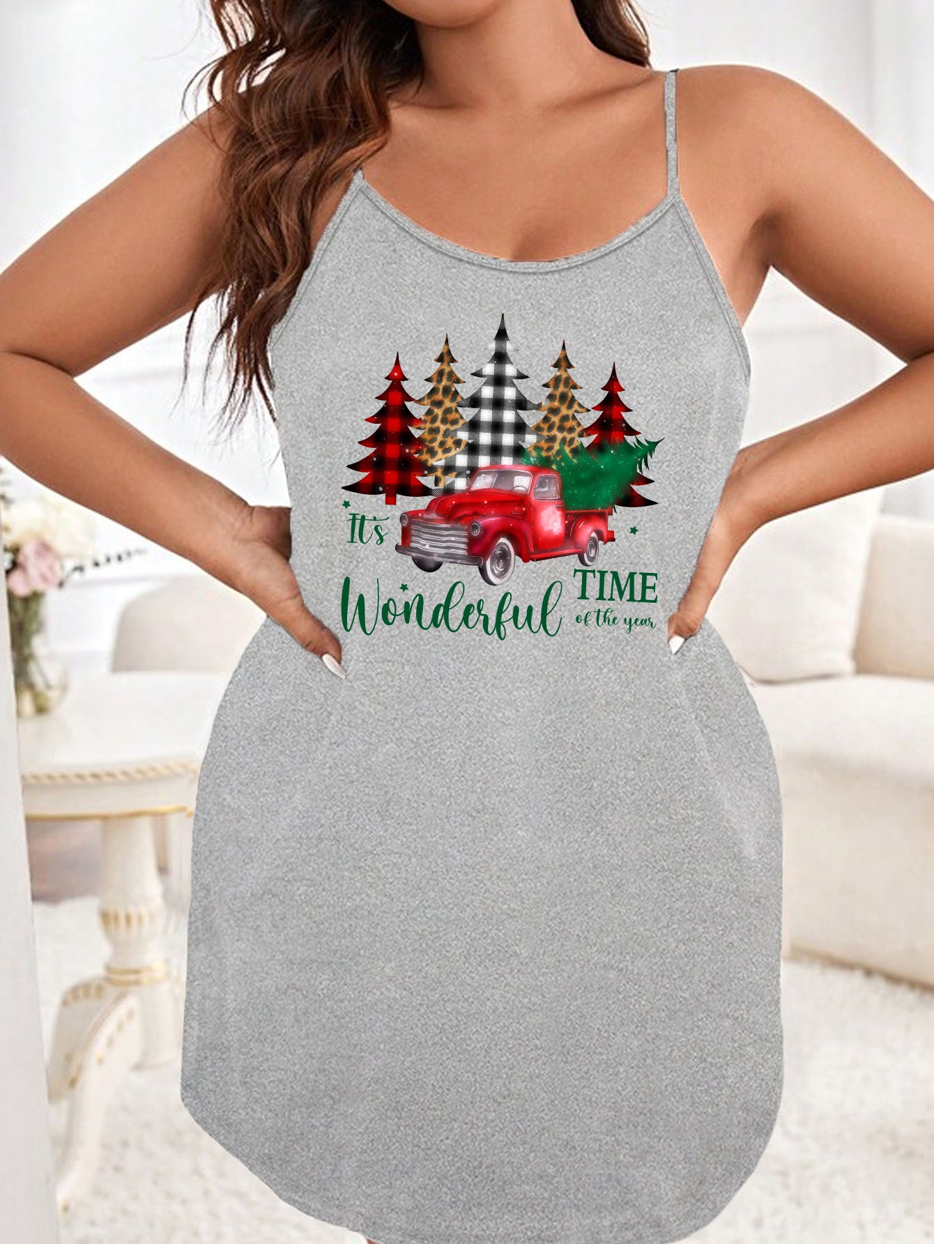  Plaid Christmas Nightdress Women's Sexy Cami Sleep Dress