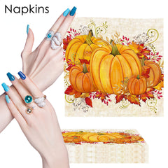 Autumn Thanksgiving Pumpkin Maple Leaf Party Tissue Napkin Set
