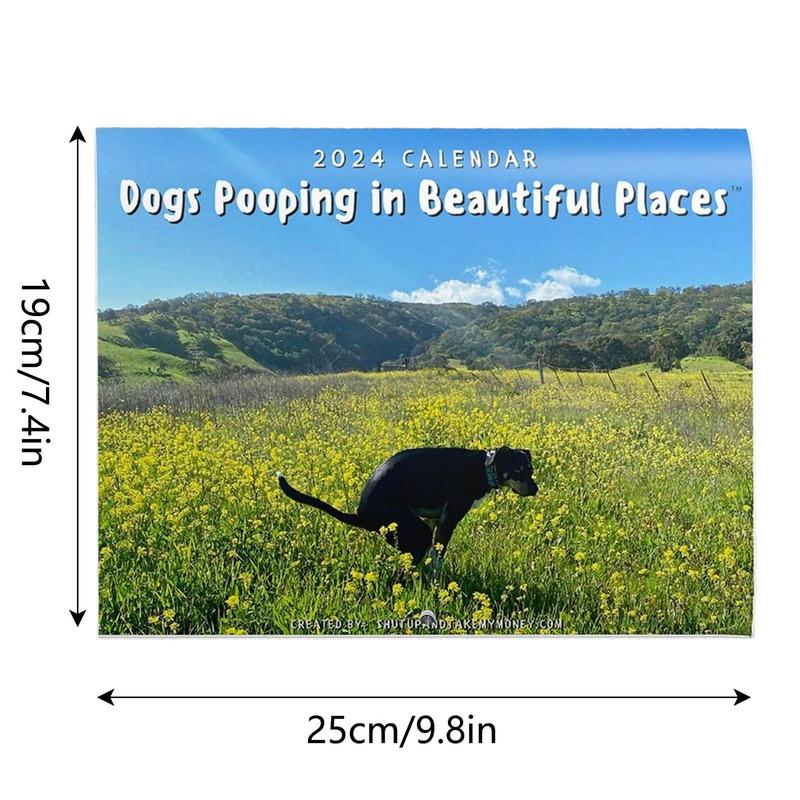 Funny Dog Pooping Wall Calendar Hangable Paper Unique Calendar Gift