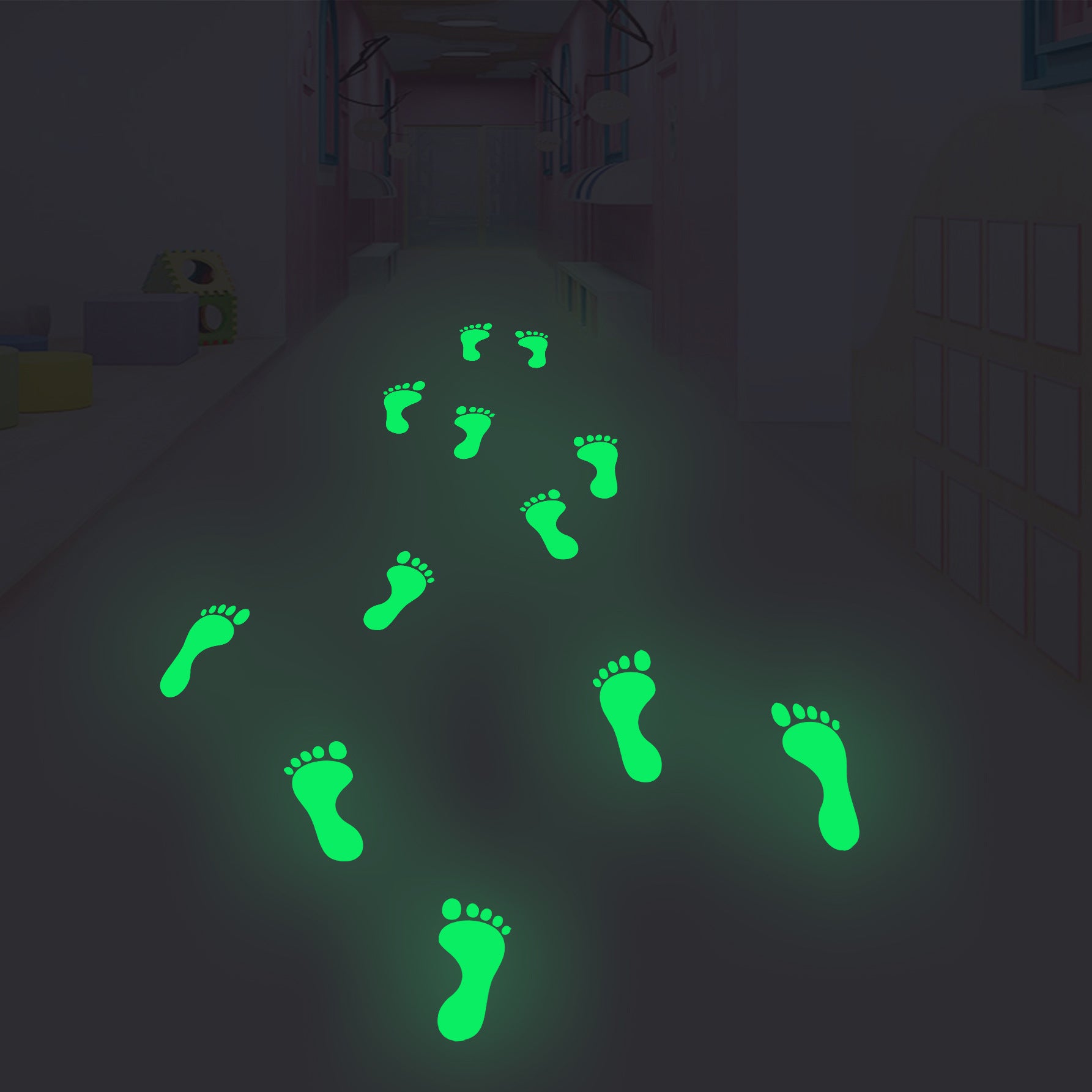 18pcs Glow In The Dark Footprint Stickers Luminous Funny Decor For Kids