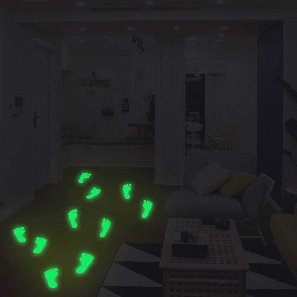 18pcs Glow In The Dark Footprint Stickers Luminous Funny Decor For Kids