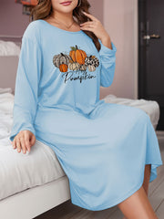  Pumpkin & Letter Print Long Sleeve Tee Dress