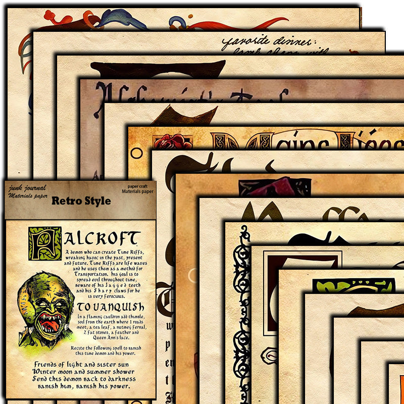 16pcs Large Size Retro Magical Spell Paper for DIY Gift Backgrounds