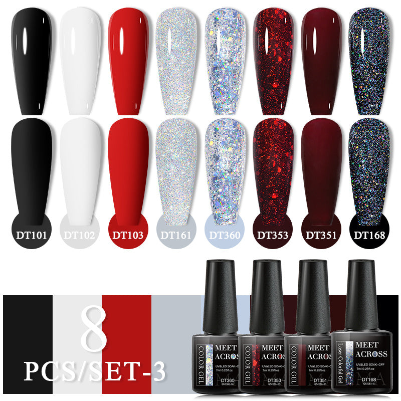 8 Colors Gel Nail Polish Set - Orange Red Yellow Macaroon Glitter