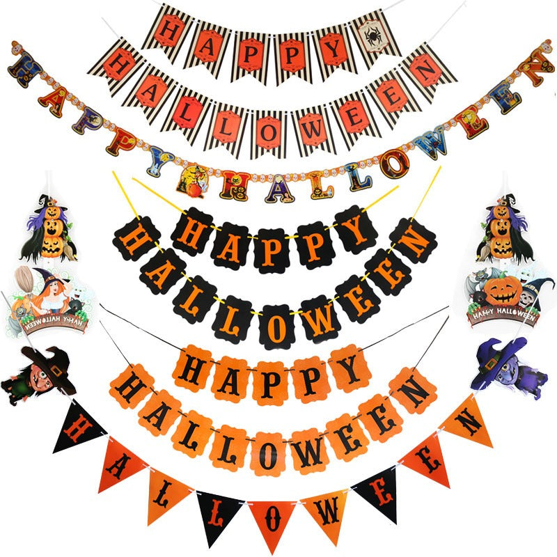 Halloween Banner Bat Witch Triangle Flag Spider Ball Pumpkin Decoration