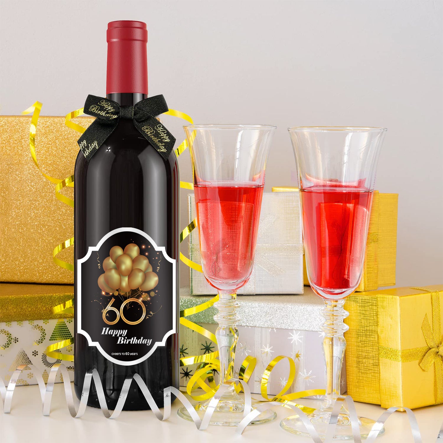 2pcs 60th Birthday Wine Stickers Self Adhesive for Champagne