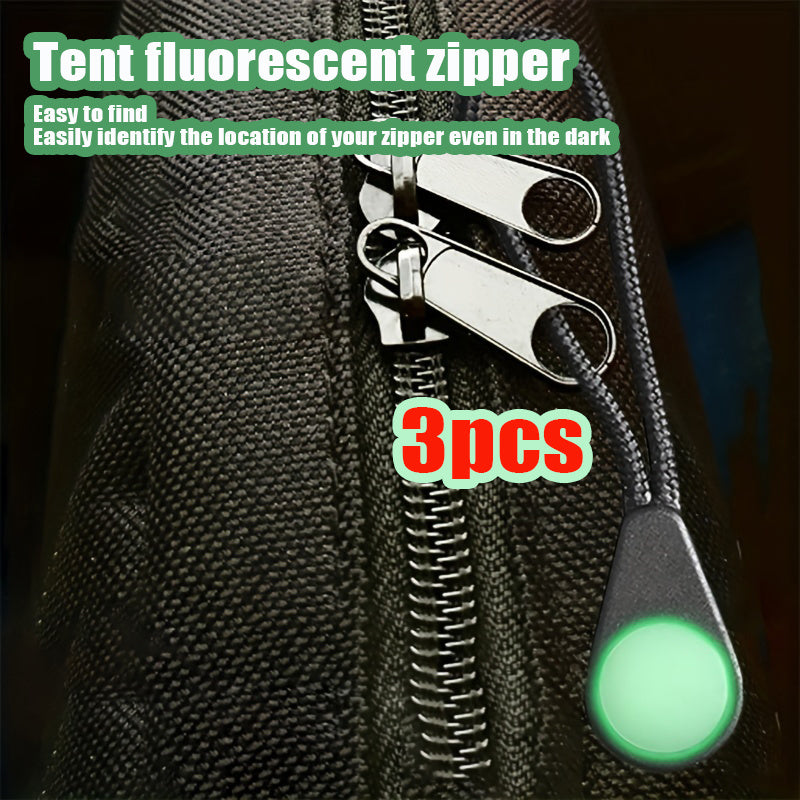 Glow in the Dark Zippers 3-Pack Camping Glowing Zippers Tent Backpack Marker Kit