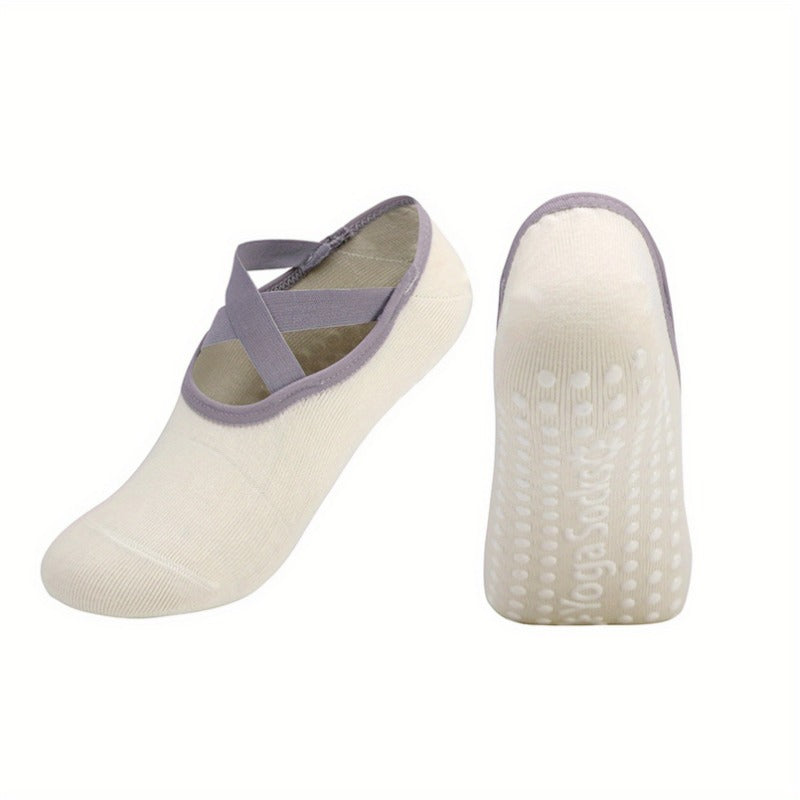 Women's Non Slip Yoga Socks with Cross Strap Grips