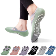 Women's Non Slip Yoga Socks with Cross Strap Grips