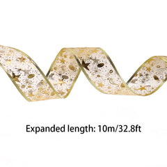 10m Christmas Glitter Mesh Ribbon Star Pattern Trimmings Golden Double Layer