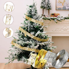 10m Christmas Glitter Mesh Ribbon Star Pattern Trimmings Golden Double Layer