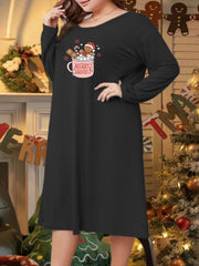  Gingerbread Man & Drink Print Long Sleeve Tee Sleep Dress