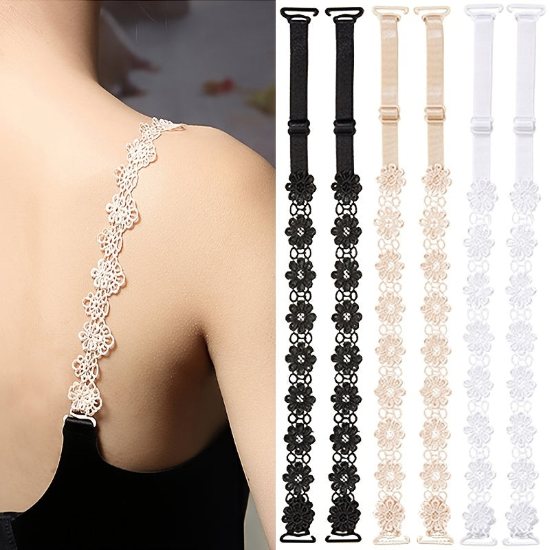 3 Pairs Floral Lace Shoulder Straps, Adjustable Underwear Straps