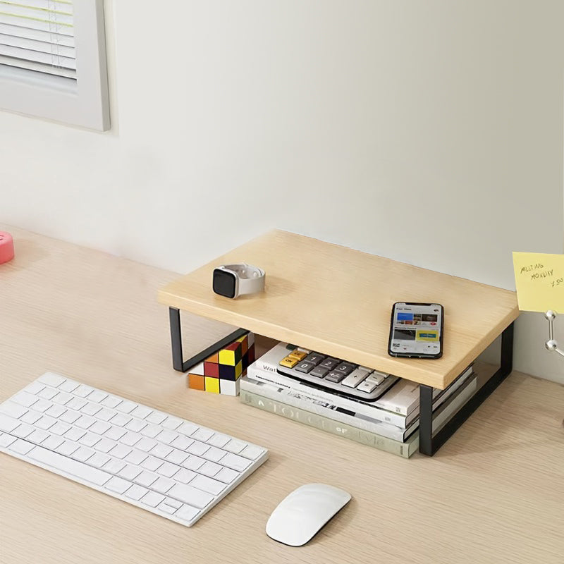 Wooden Monitor Stand for Computer Desk with Folding Storage Table