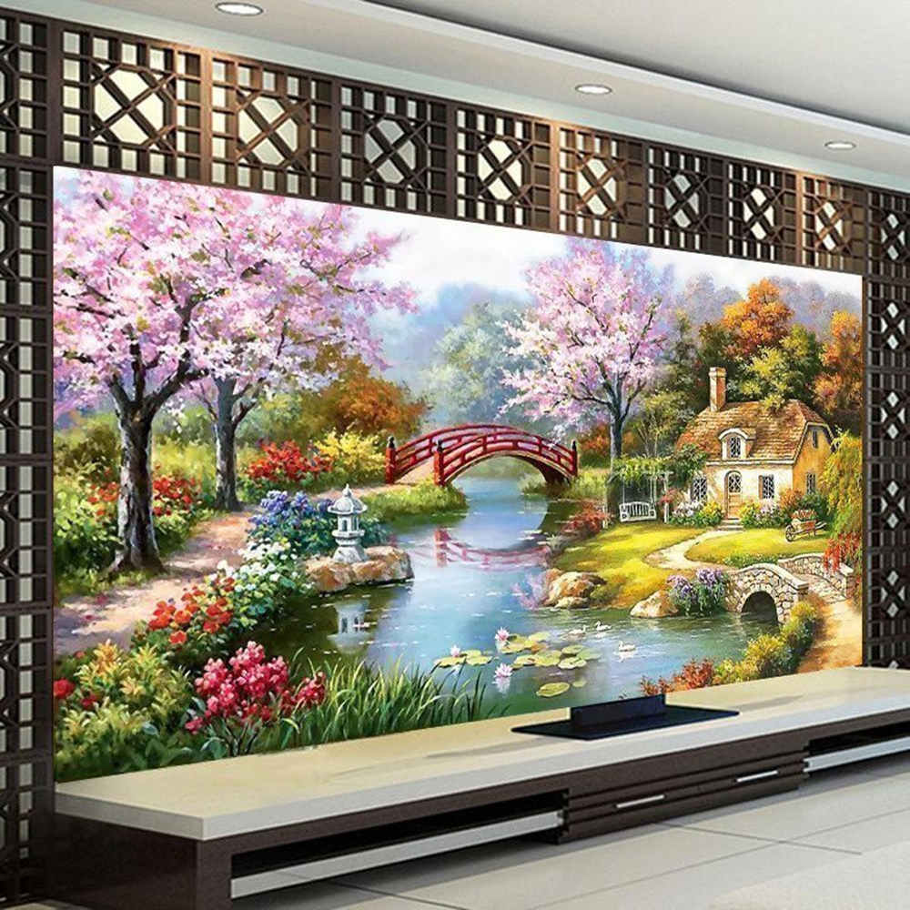 DIY Dream House Landscape Cross Stitch Kit 11CT Printed Canvas Painting