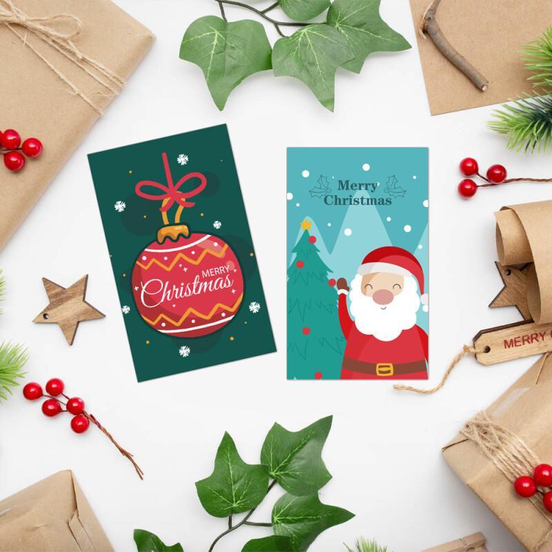 50pcs Mini Thank You Christmas Card with Cute Illustrations