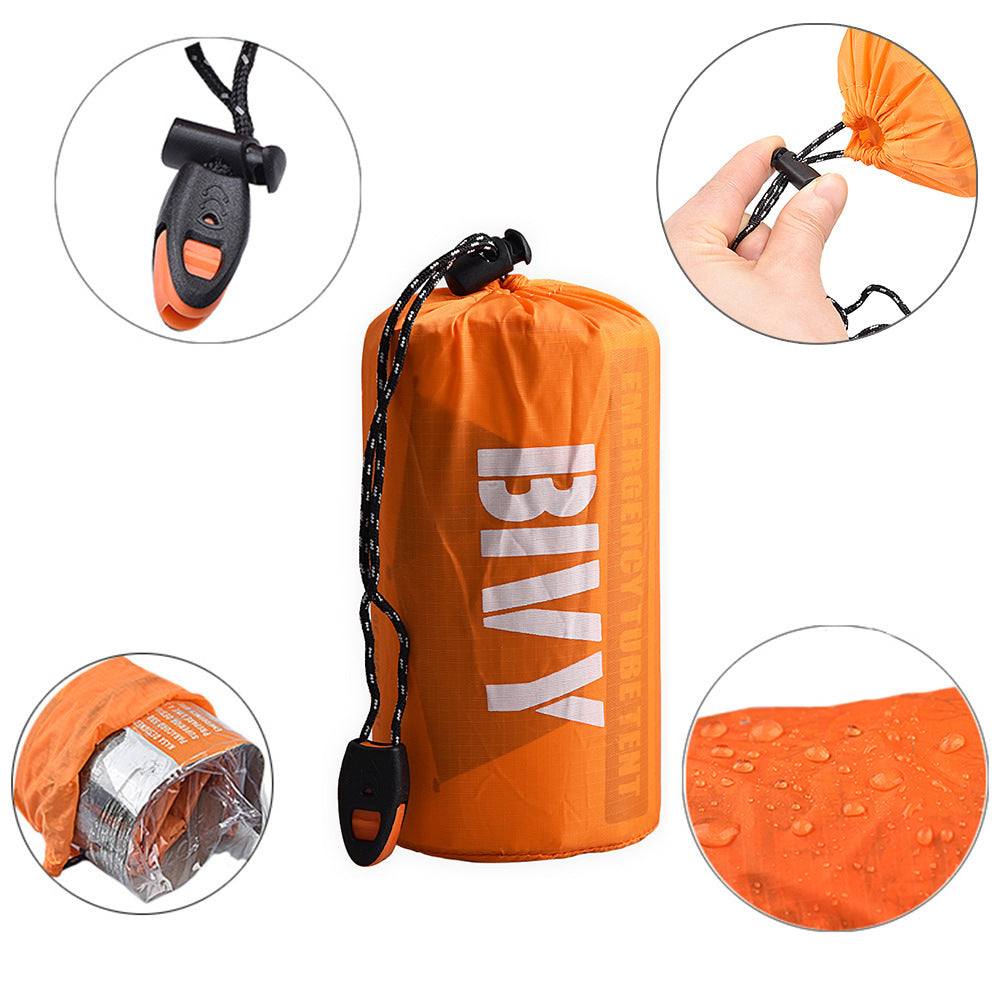 Emergency Shelter Survival Bivy Tube Tent Kit Thermal Blanket SOS Sleeping Bag
